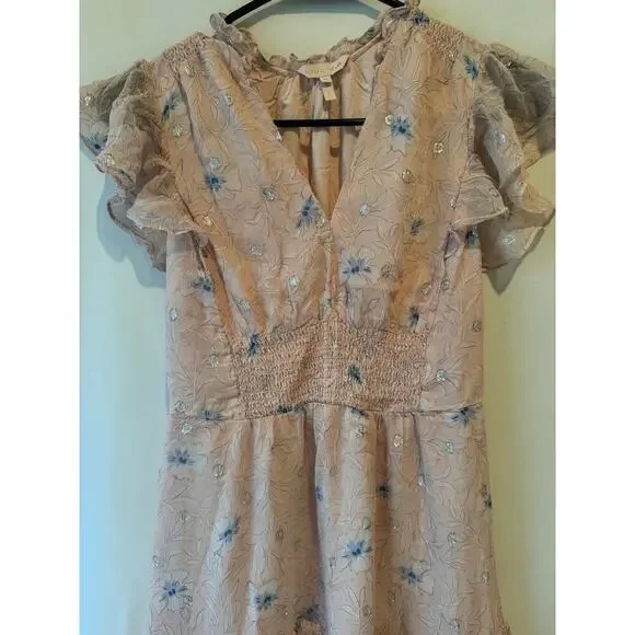 Rebecca Taylor Womens Babydoll Dress Mini Size XS Floral Silk Pink Blue Coquette - Picture 10 of 12